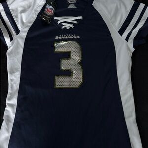 NFL Seattle Seahawks Blue and White Short Sleeve Fitted Jersey